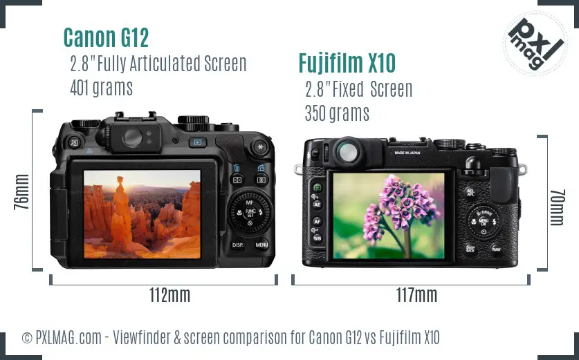 Canon G12 vs Fujifilm X10 Screen and Viewfinder comparison
