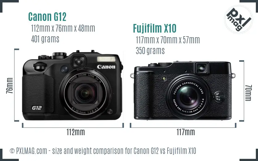 Canon G12 vs Fujifilm X10 size comparison