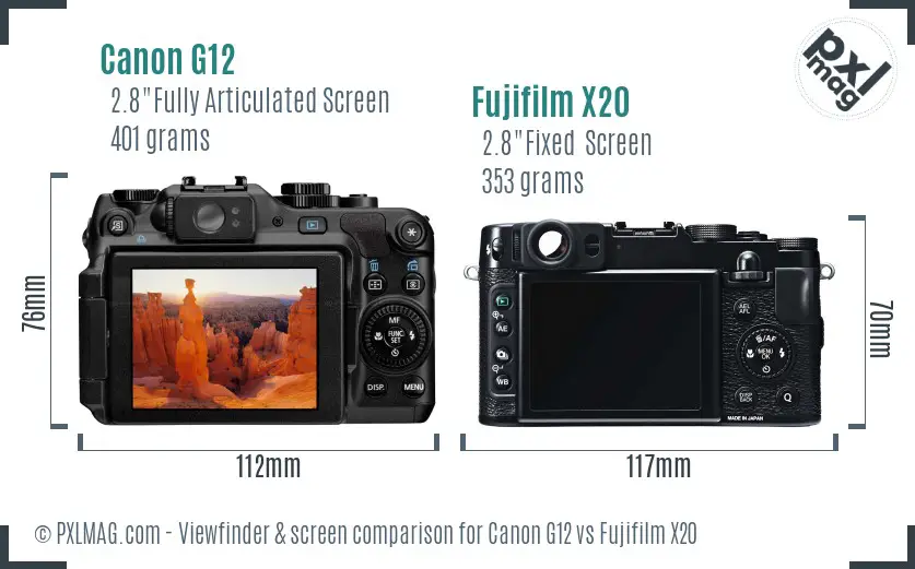 Canon G12 vs Fujifilm X20 Screen and Viewfinder comparison