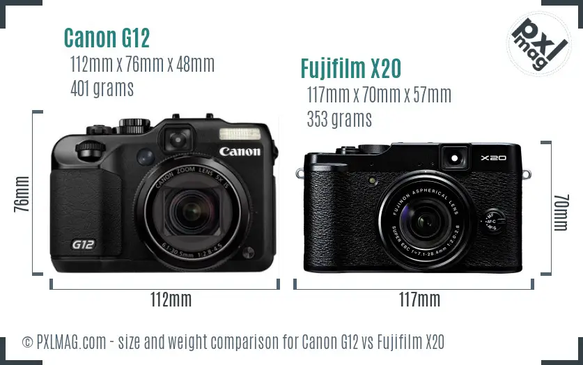 Canon G12 vs Fujifilm X20 size comparison