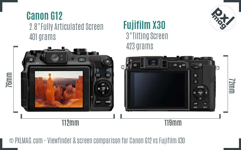 Canon G12 vs Fujifilm X30 Screen and Viewfinder comparison