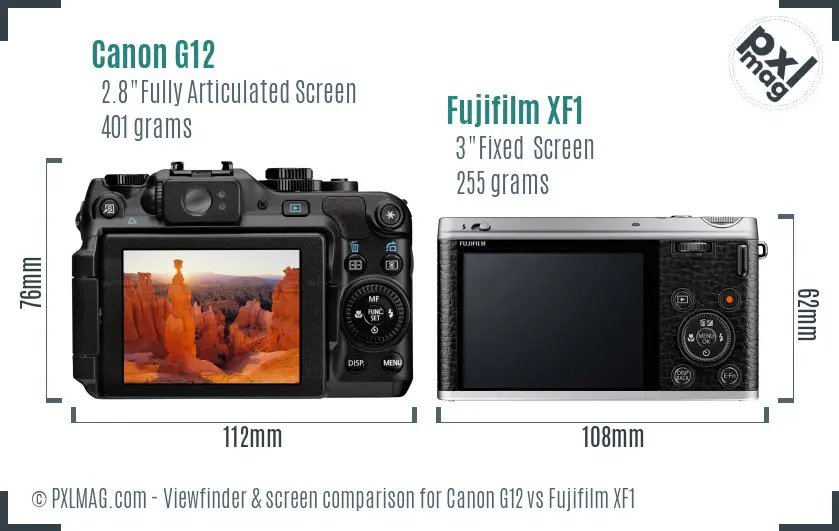 Canon G12 vs Fujifilm XF1 Screen and Viewfinder comparison