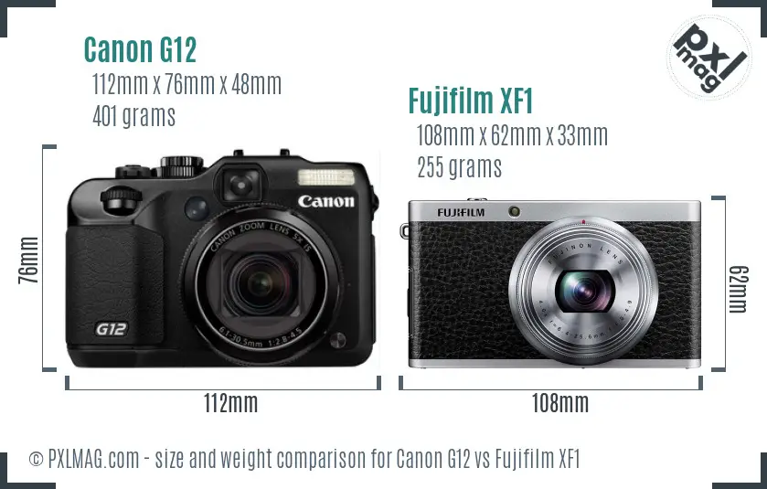 Canon G12 vs Fujifilm XF1 size comparison