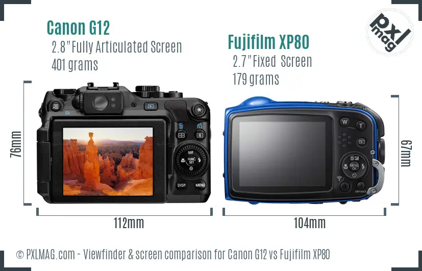 Canon G12 vs Fujifilm XP80 Screen and Viewfinder comparison