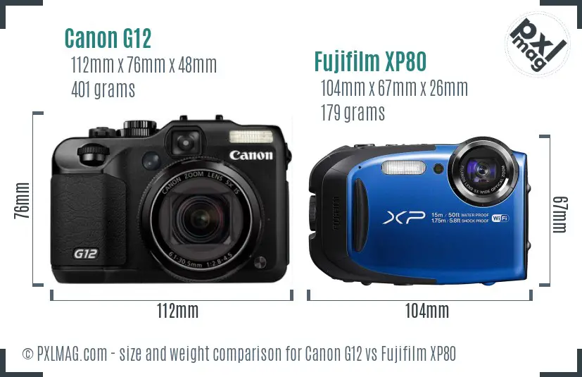 Canon G12 vs Fujifilm XP80 size comparison