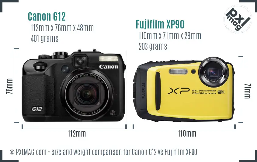 Canon G12 vs Fujifilm XP90 size comparison Canon G12 vs Fujifilm XP90 size comparison