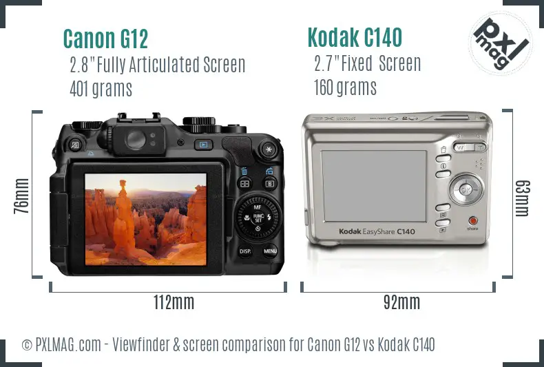 Canon G12 vs Kodak C140 Screen and Viewfinder comparison