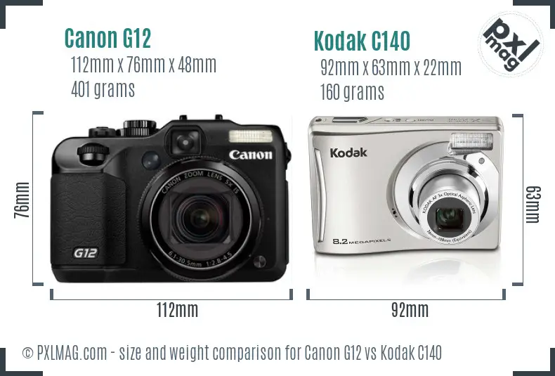 Canon G12 vs Kodak C140 size comparison
