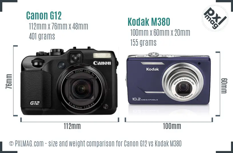 Canon G12 vs Kodak M380 size comparison