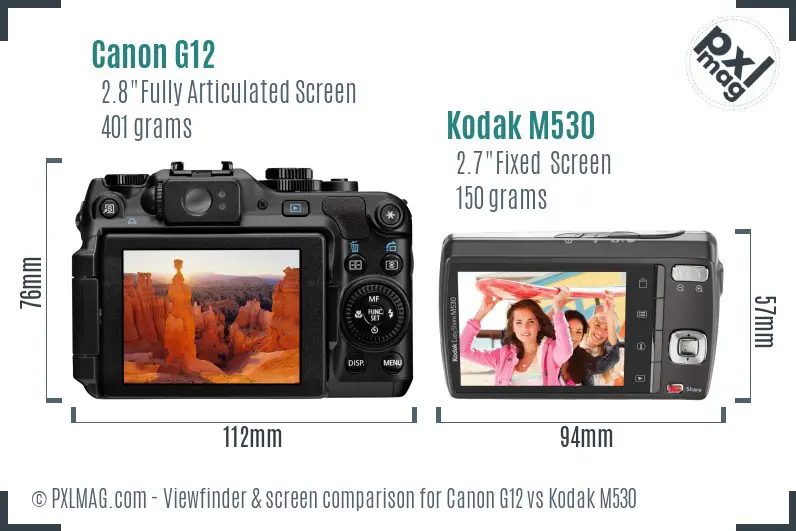 Canon G12 vs Kodak M530 Screen and Viewfinder comparison