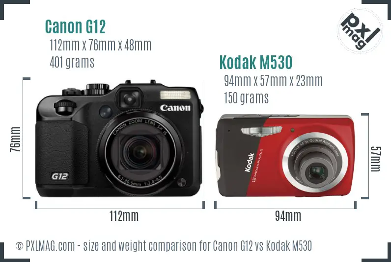 Canon G12 vs Kodak M530 size comparison