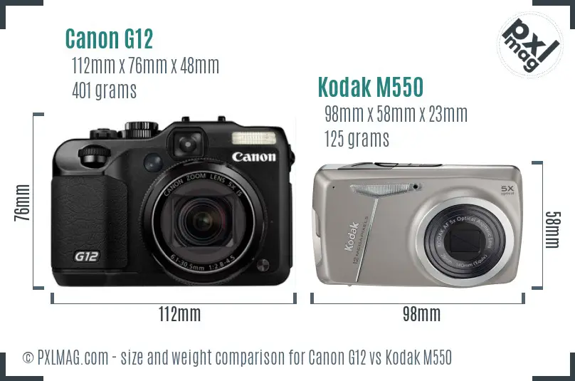 Canon G12 vs Kodak M550 size comparison