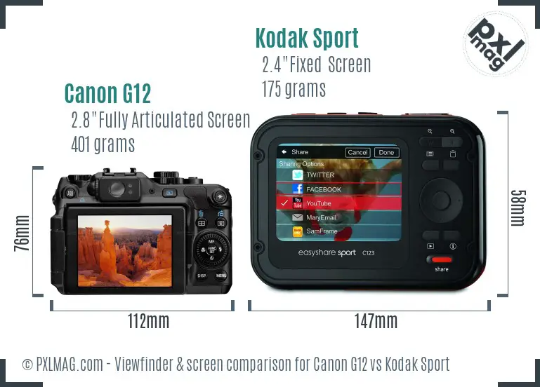Canon G12 vs Kodak Sport Screen and Viewfinder comparison