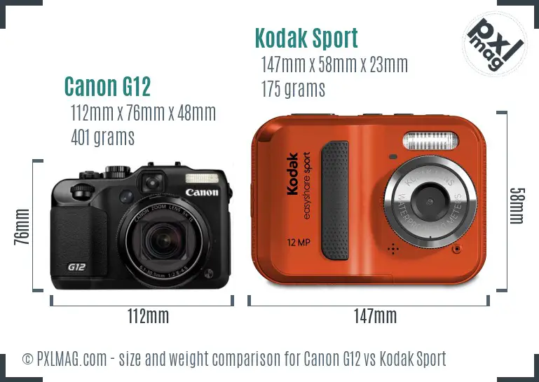 Canon G12 vs Kodak Sport size comparison