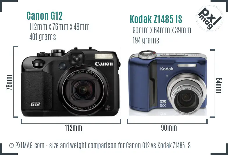 Canon G12 vs Kodak Z1485 IS size comparison
