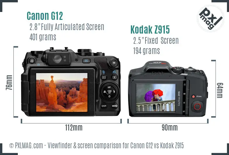 Canon G12 vs Kodak Z915 Screen and Viewfinder comparison