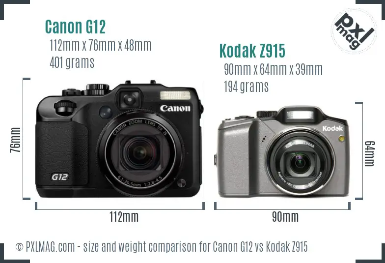 Canon G12 vs Kodak Z915 size comparison