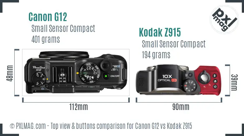 Canon G12 vs Kodak Z915 top view buttons comparison