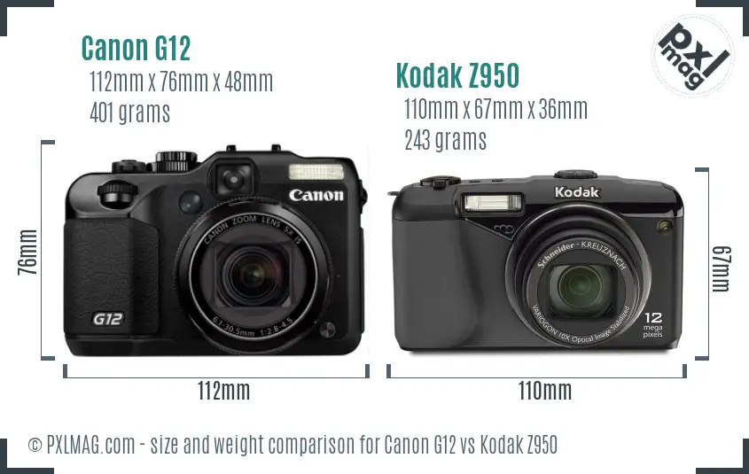 Canon G12 vs Kodak Z950 size comparison