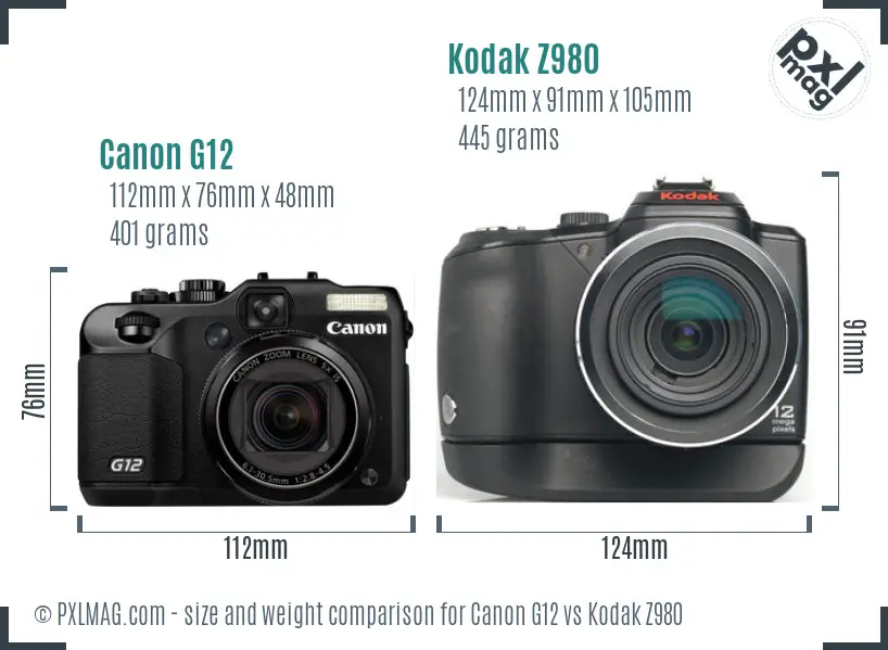Canon G12 vs Kodak Z980 size comparison