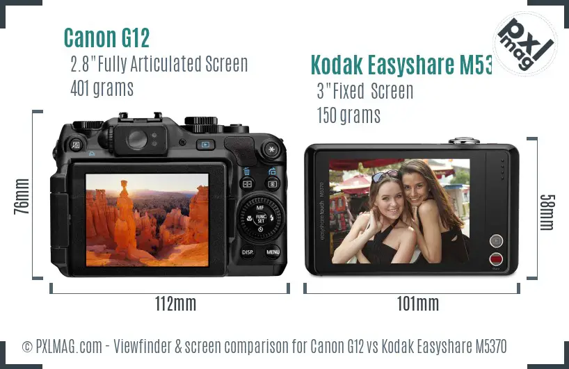 Canon G12 vs Kodak Easyshare M5370 Screen and Viewfinder comparison