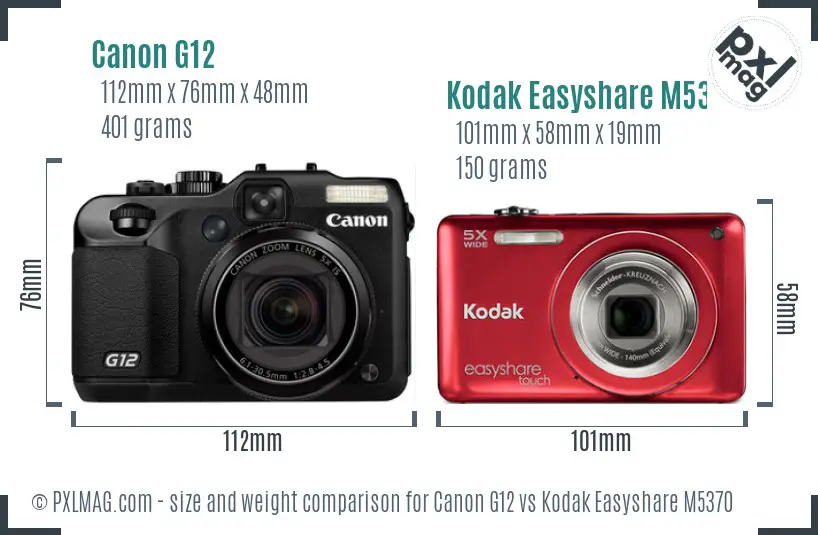 Canon G12 vs Kodak Easyshare M5370 size comparison