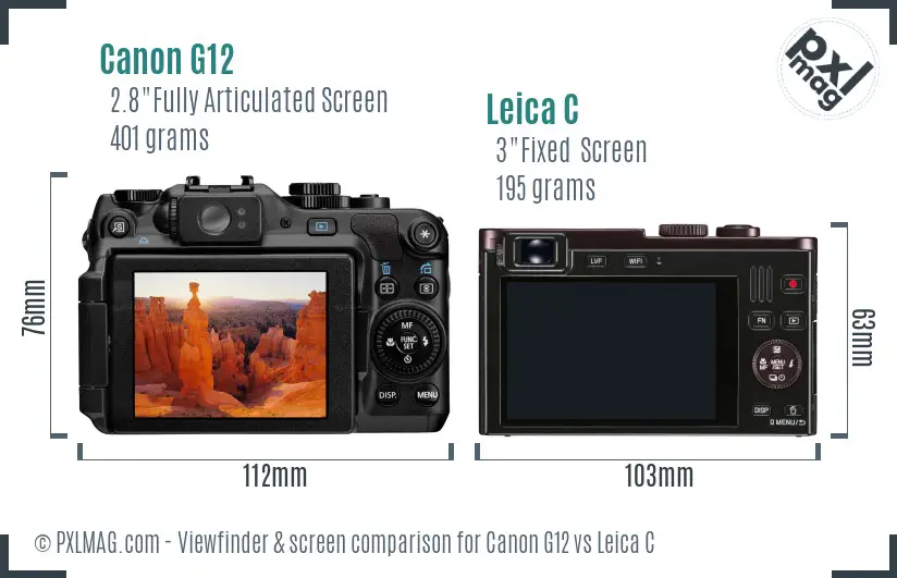 Canon G12 vs Leica C Screen and Viewfinder comparison