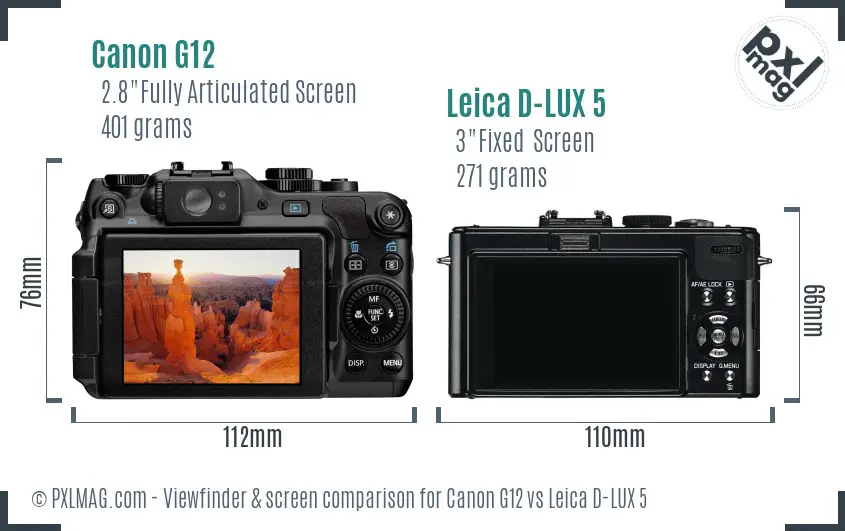 Canon G12 vs Leica D-LUX 5 Screen and Viewfinder comparison
