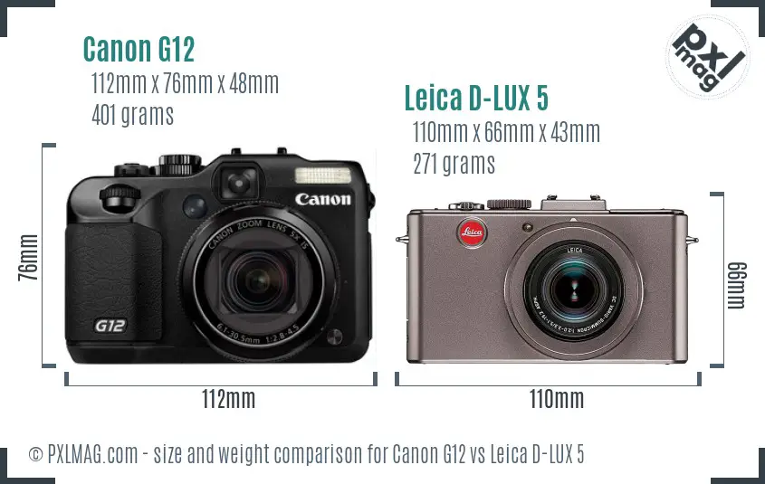 Canon G12 vs Leica D-LUX 5 size comparison