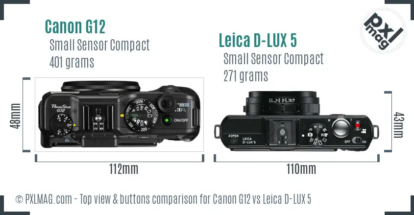 Canon G12 vs Leica D-LUX 5 top view buttons comparison