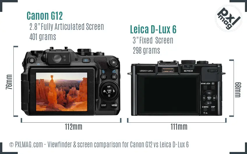 Canon G12 vs Leica D-Lux 6 Screen and Viewfinder comparison