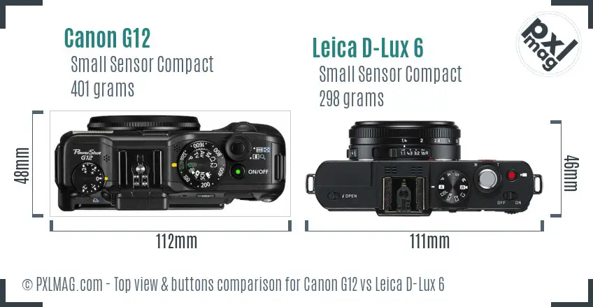 Canon G12 vs Leica D-Lux 6 top view buttons comparison