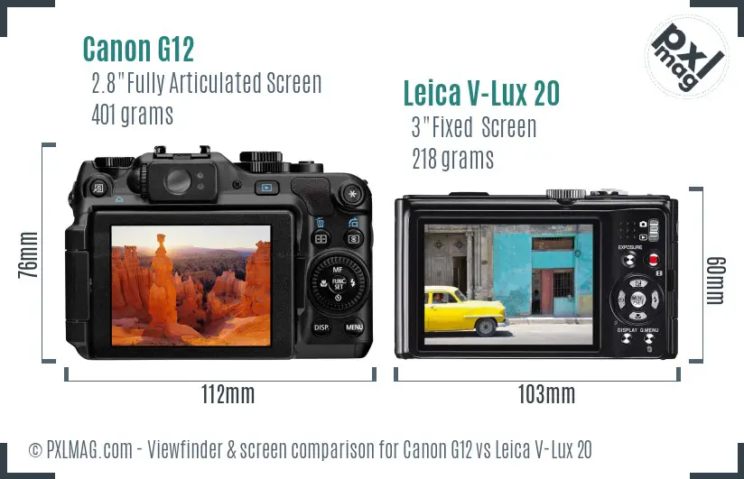 Canon G12 vs Leica V-Lux 20 Screen and Viewfinder comparison