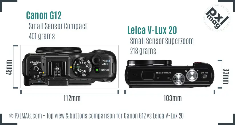 Canon G12 vs Leica V-Lux 20 top view buttons comparison