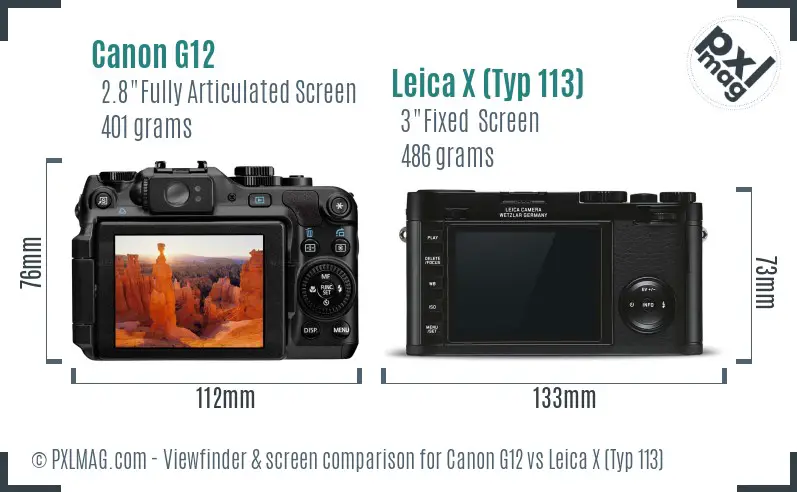 Canon G12 vs Leica X (Typ 113) Screen and Viewfinder comparison