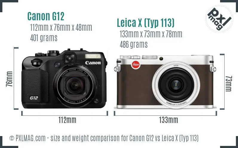 Canon G12 vs Leica X (Typ 113) size comparison