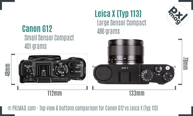 Canon G12 vs Leica X (Typ 113) top view buttons comparison