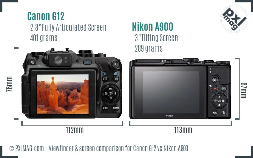 Rear LCD screen and interface comparison Canon G12 vs Nikon A900