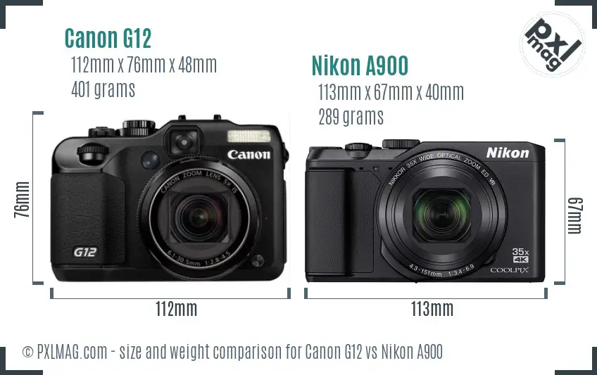 Canon PowerShot G12 and Nikon Coolpix A900 size comparison