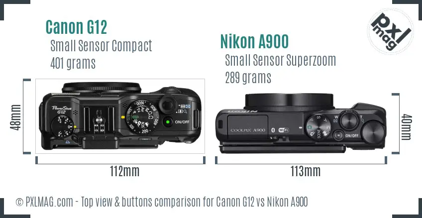 Top view design and control layout of Canon G12 vs Nikon A900