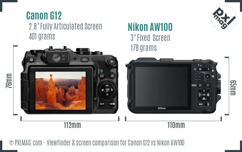 Canon G12 vs Nikon AW100 Screen and Viewfinder comparison