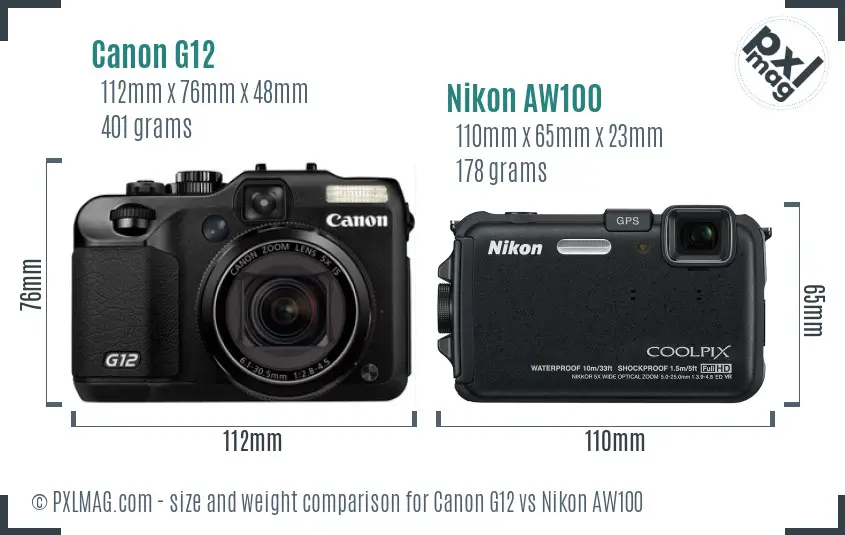 Canon G12 vs Nikon AW100 size comparison