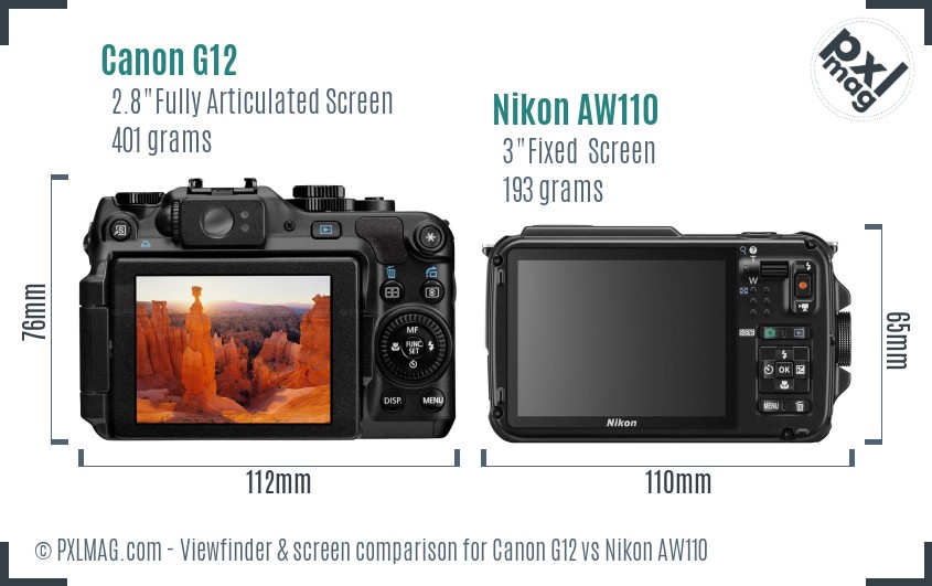 Canon G12 vs Nikon AW110 Screen and Viewfinder comparison