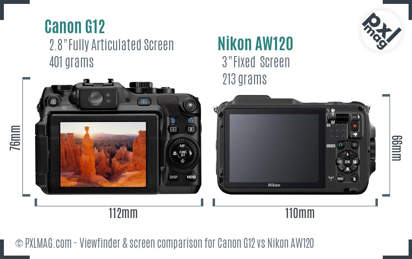 Canon G12 vs Nikon AW120 Screen and Viewfinder comparison