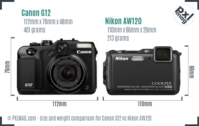 Canon G12 vs Nikon AW120 size comparison