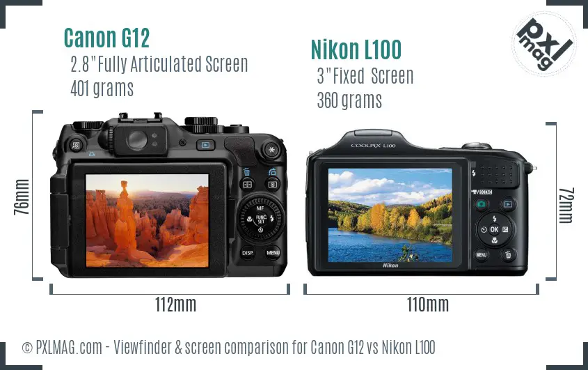 Canon G12 vs Nikon L100 Screen and Viewfinder comparison