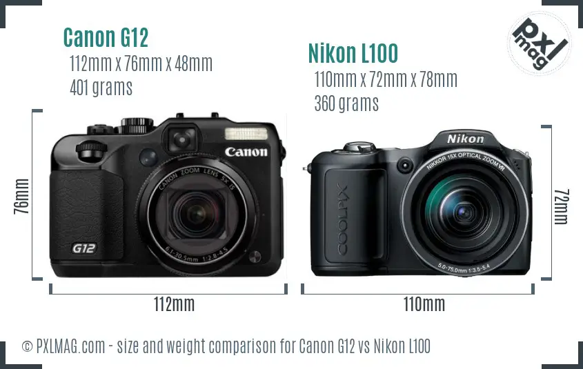Canon G12 vs Nikon L100 size comparison