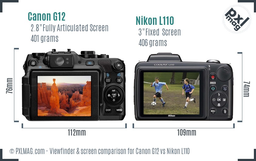 Canon G12 vs Nikon L110 Screen and Viewfinder comparison
