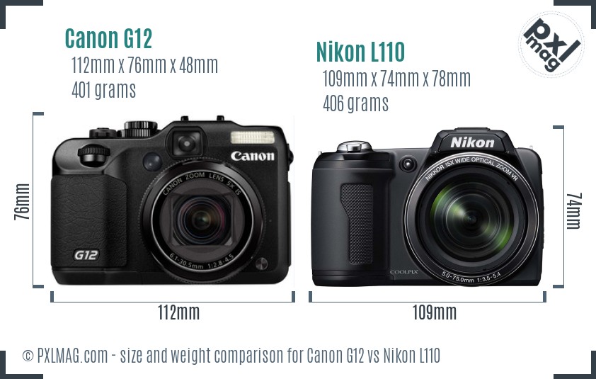 Canon G12 vs Nikon L110 size comparison