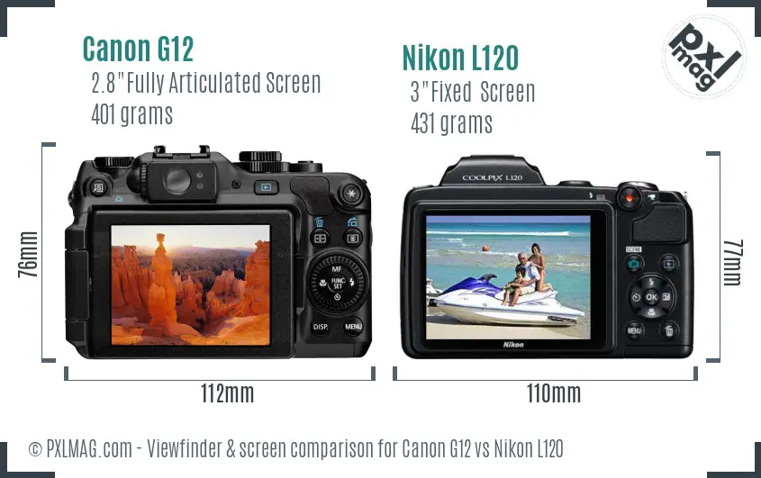 Canon G12 vs Nikon L120 Screen and Viewfinder comparison